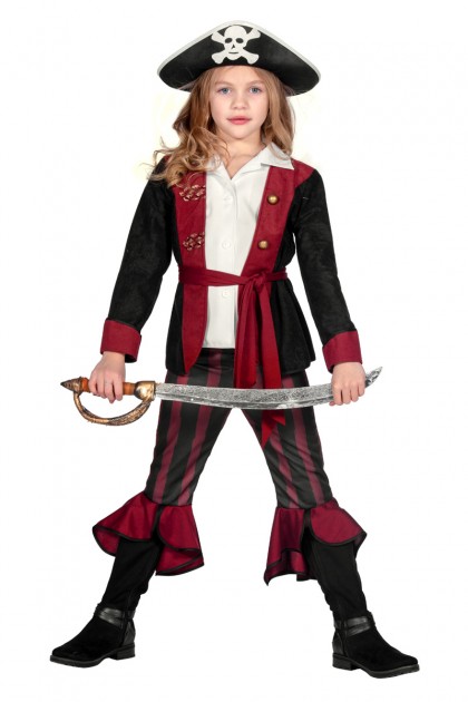 Piraat outfit meisje burgundy/zwart